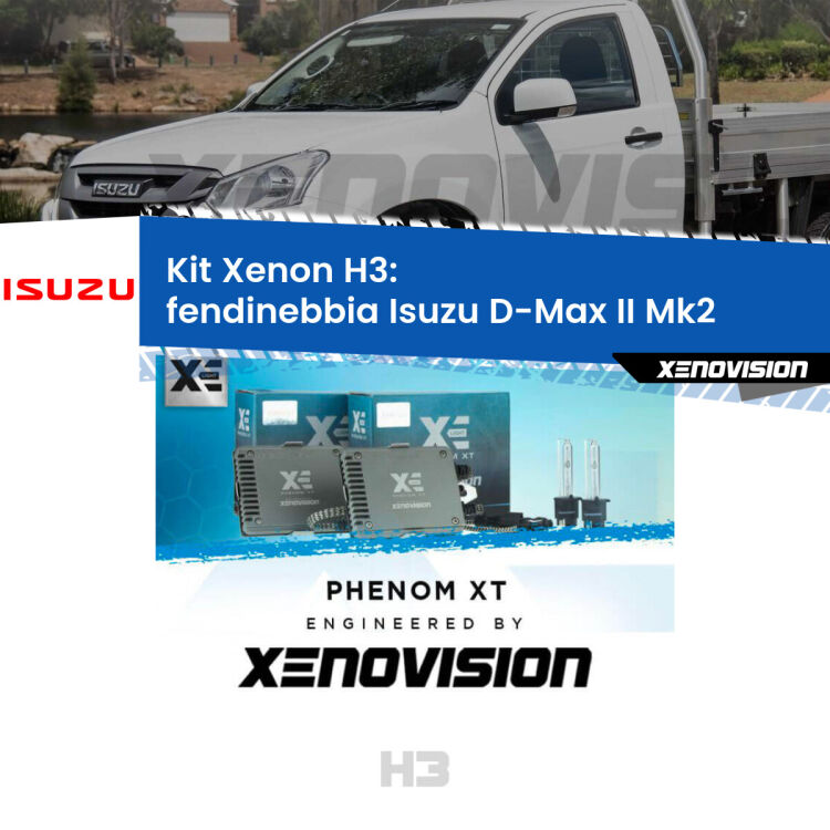 <strong>Kit Xenon H3 Professionale per fendinebbia Isuzu D-Max II </strong> Mk2 2011 - 2016. Taglio di luce perfetto, zero spie e riverberi. Leggendaria elettronica Canbus Xenovision. Qualità Massima Garantita.