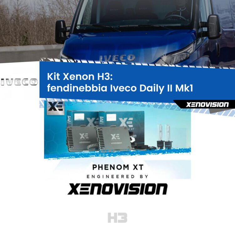 <strong>Kit Xenon H3 Professionale per fendinebbia Iveco Daily II </strong> Mk1 1999 - 2006. Taglio di luce perfetto, zero spie e riverberi. Leggendaria elettronica Canbus Xenovision. Qualità Massima Garantita.