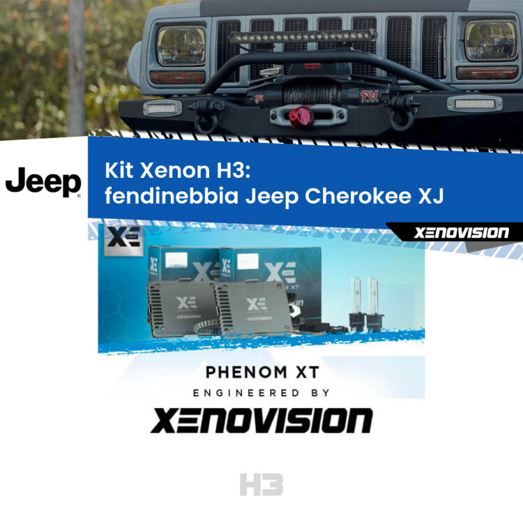 0 Kit Xenon H3 Canbus per Fendinebbia Jeep Cherokee XJ 1984 - 2001 <strong>Kit Xenon H3 Professionale per fendinebbia Jeep Cherokee </strong> XJ 1984 - 2001. Taglio di luce perfetto, zero spie e riverberi. Leggendaria elettronica Canbus Xenovision. Qualità Massima Garantita.