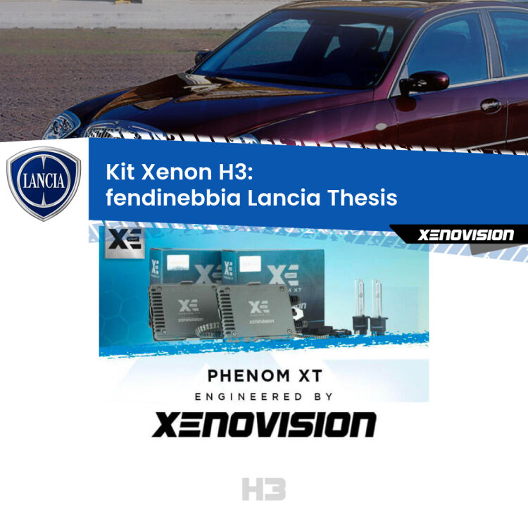 Kit Xenon H3 Canbus per Fendinebbia Lancia Thesis  2002 - 2009 <strong>Kit Xenon H3 Professionale per fendinebbia Lancia Thesis </strong>  2002 - 2009. Taglio di luce perfetto, zero spie e riverberi. Leggendaria elettronica Canbus Xenovision. Qualità Massima Garantita.