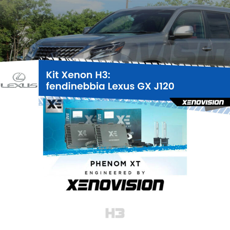 <strong>Kit Xenon H3 Professionale per fendinebbia Lexus GX </strong> J120 2001 - 2009. Taglio di luce perfetto, zero spie e riverberi. Leggendaria elettronica Canbus Xenovision. Qualità Massima Garantita.