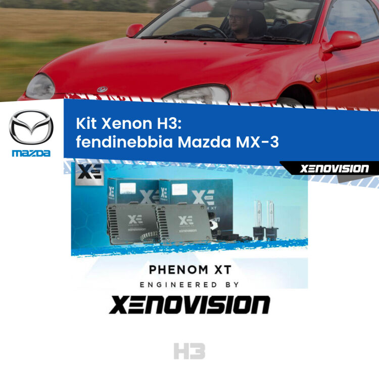 <strong>Kit Xenon H3 Professionale per fendinebbia Mazda MX-3 </strong>  1991 - 1998. Taglio di luce perfetto, zero spie e riverberi. Leggendaria elettronica Canbus Xenovision. Qualità Massima Garantita.