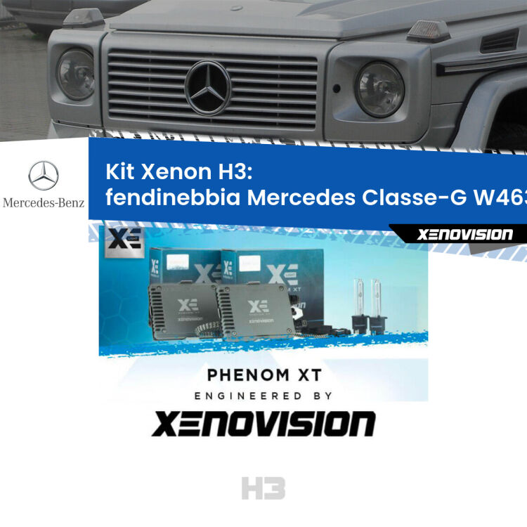 Kit Xenon H3 Canbus per Fendinebbia Mercedes Classe-G W463 1991 - 2004 <strong>Kit Xenon H3 Professionale per fendinebbia Mercedes Classe-G </strong> W463 1991 - 2004. Taglio di luce perfetto, zero spie e riverberi. Leggendaria elettronica Canbus Xenovision. Qualità Massima Garantita.