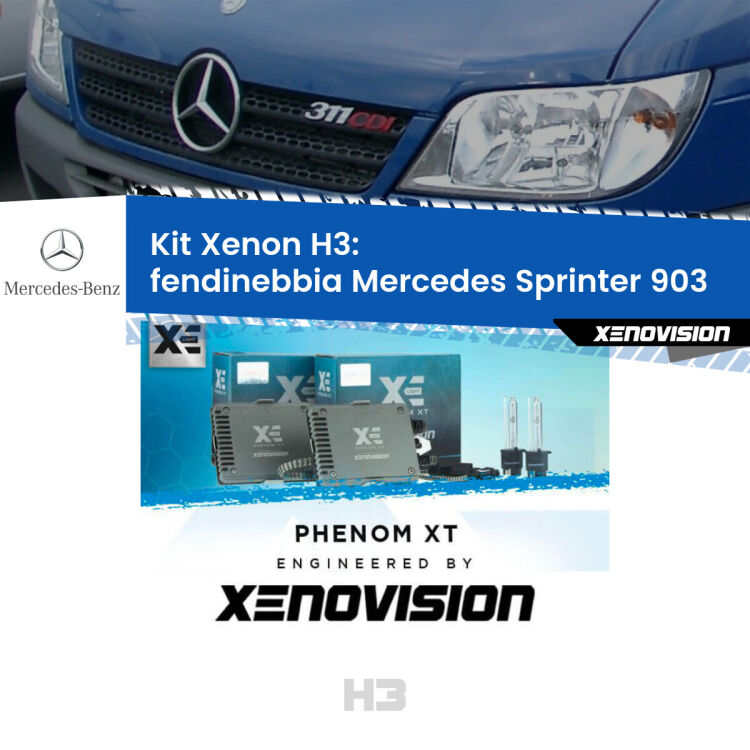 Kit Xenon H3 Canbus per Fendinebbia Mercedes Sprinter 903 2002 - 2006 <strong>Kit Xenon H3 Professionale per fendinebbia Mercedes Sprinter </strong> 903 2002 - 2006. Taglio di luce perfetto, zero spie e riverberi. Leggendaria elettronica Canbus Xenovision. Qualità Massima Garantita.