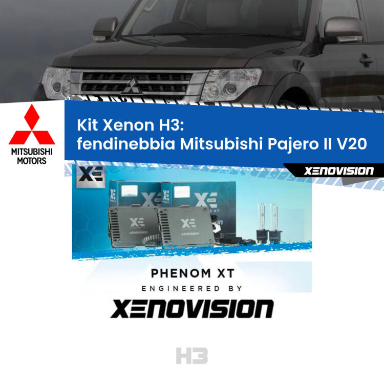 <strong>Kit Xenon H3 Professionale per fendinebbia Mitsubishi Pajero II </strong> V20 1990 - 2000. Taglio di luce perfetto, zero spie e riverberi. Leggendaria elettronica Canbus Xenovision. Qualità Massima Garantita.