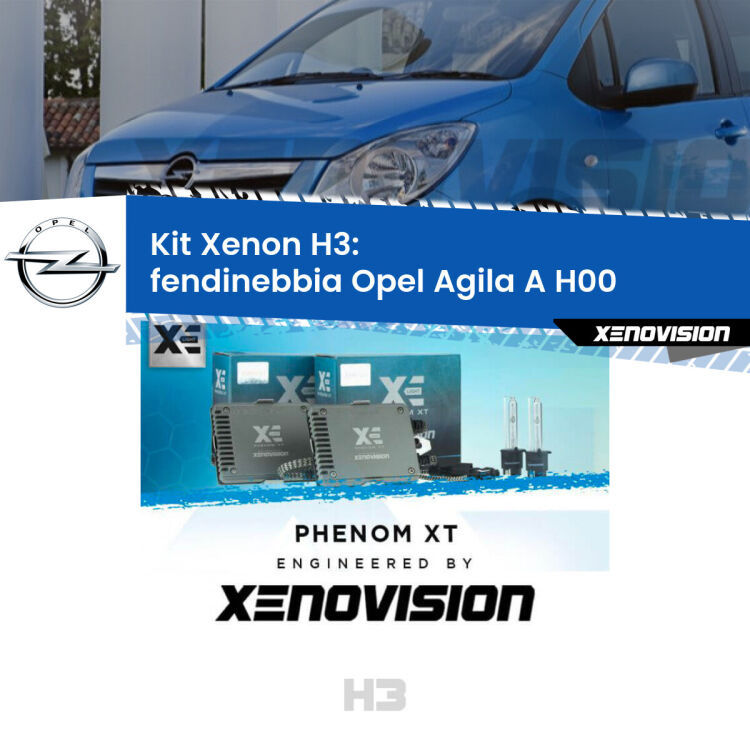 <strong>Kit Xenon H3 Professionale per fendinebbia Opel Agila A </strong> H00 2000 - 2007. Taglio di luce perfetto, zero spie e riverberi. Leggendaria elettronica Canbus Xenovision. Qualità Massima Garantita.