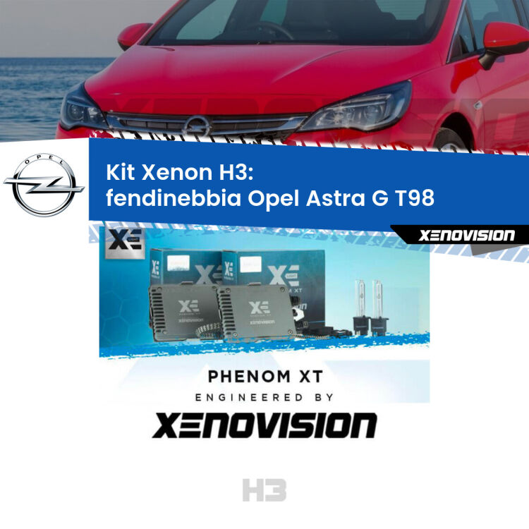Kit Xenon H3 Canbus per Fendinebbia Opel Astra G T98 2003 - 2005 <strong>Kit Xenon H3 Professionale per fendinebbia Opel Astra G </strong> T98 2003 - 2005. Taglio di luce perfetto, zero spie e riverberi. Leggendaria elettronica Canbus Xenovision. Qualità Massima Garantita.