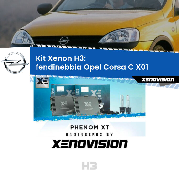 <strong>Kit Xenon H3 Professionale per fendinebbia Opel Corsa C </strong> X01 2000 - 2006. Taglio di luce perfetto, zero spie e riverberi. Leggendaria elettronica Canbus Xenovision. Qualità Massima Garantita.