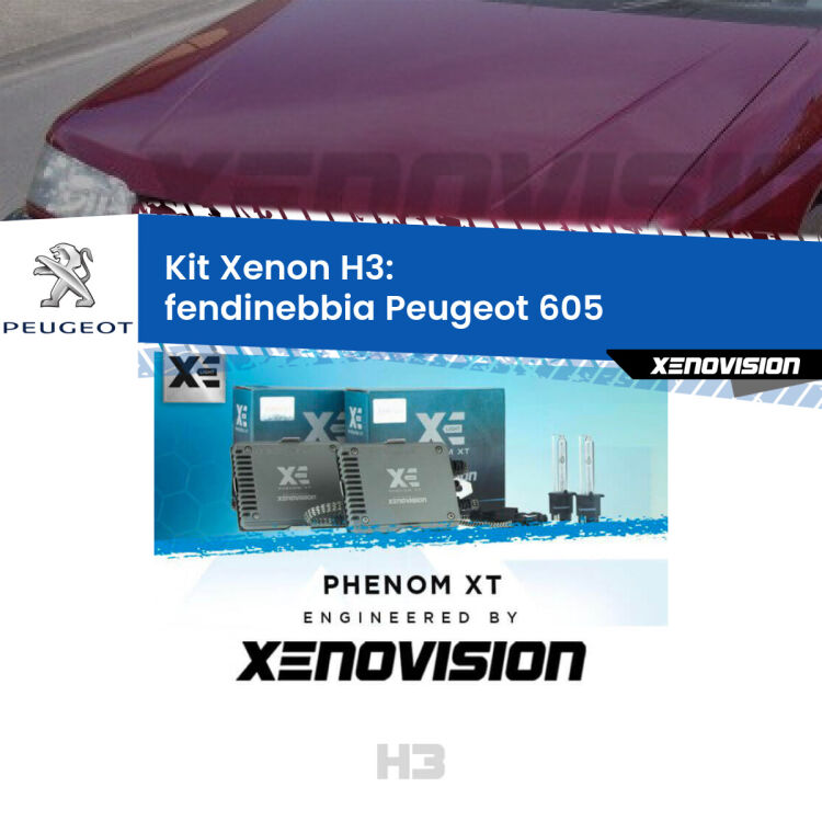 <strong>Kit Xenon H3 Professionale per fendinebbia Peugeot 605 </strong>  1989 - 1994. Taglio di luce perfetto, zero spie e riverberi. Leggendaria elettronica Canbus Xenovision. Qualità Massima Garantita.