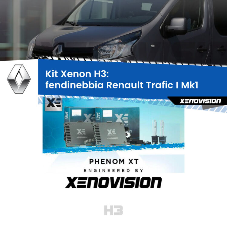 <strong>Kit Xenon H3 Professionale per fendinebbia Renault Trafic I </strong> Mk1 1980 - 2000. Taglio di luce perfetto, zero spie e riverberi. Leggendaria elettronica Canbus Xenovision. Qualità Massima Garantita.