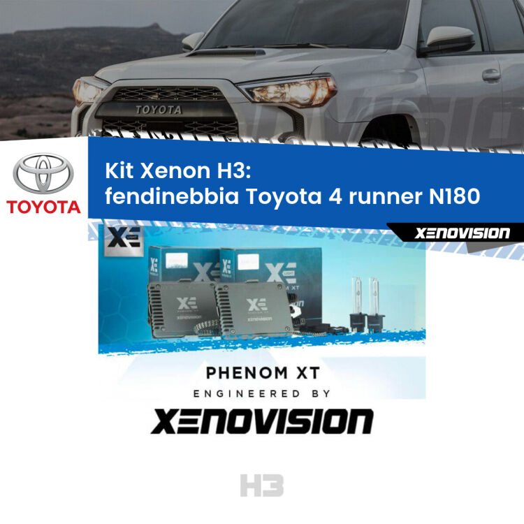 <strong>Kit Xenon H3 Professionale per fendinebbia Toyota 4 runner </strong> N180 1995 - 2002. Taglio di luce perfetto, zero spie e riverberi. Leggendaria elettronica Canbus Xenovision. Qualità Massima Garantita.
