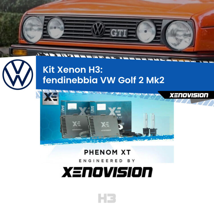 <strong>Kit Xenon H3 Professionale per fendinebbia VW Golf 2 </strong> Mk2 1983 - 1990. Taglio di luce perfetto, zero spie e riverberi. Leggendaria elettronica Canbus Xenovision. Qualità Massima Garantita.