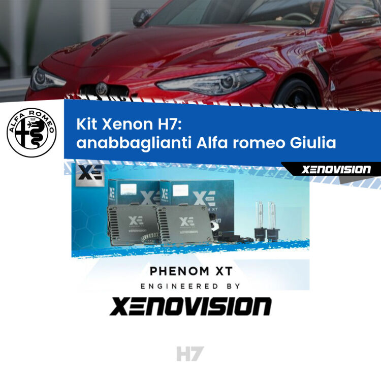 <strong>Kit Xenon H7 Professionale per Alfa romeo Giulia </strong>  (2015 in poi). Taglio di luce perfetto, zero spie e riverberi. Leggendaria elettronica Canbus Xenovision. Qualità Massima Garantita.