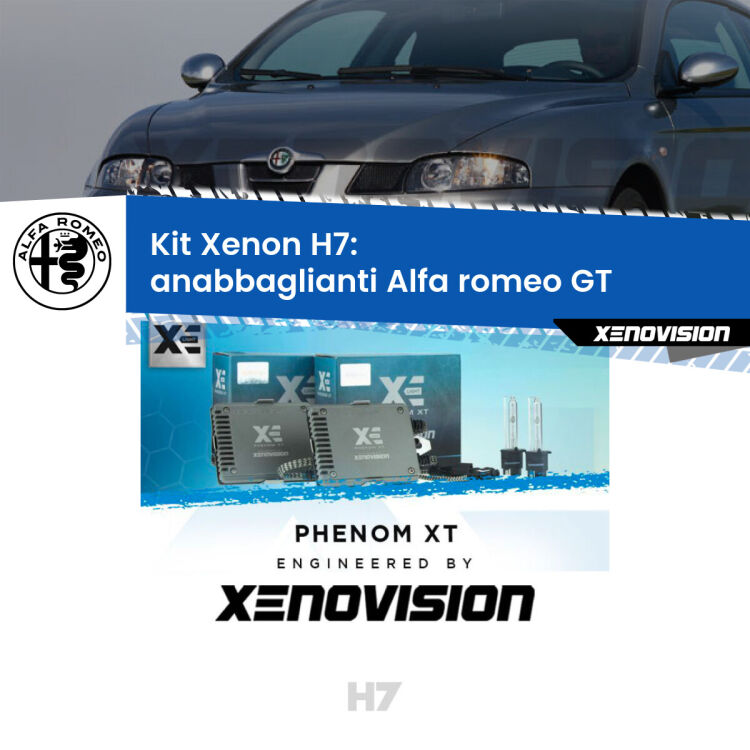 <strong>Kit Xenon H7 Professionale per Alfa romeo GT </strong>  (2003 - 2010). Taglio di luce perfetto, zero spie e riverberi. Leggendaria elettronica Canbus Xenovision. Qualità Massima Garantita.