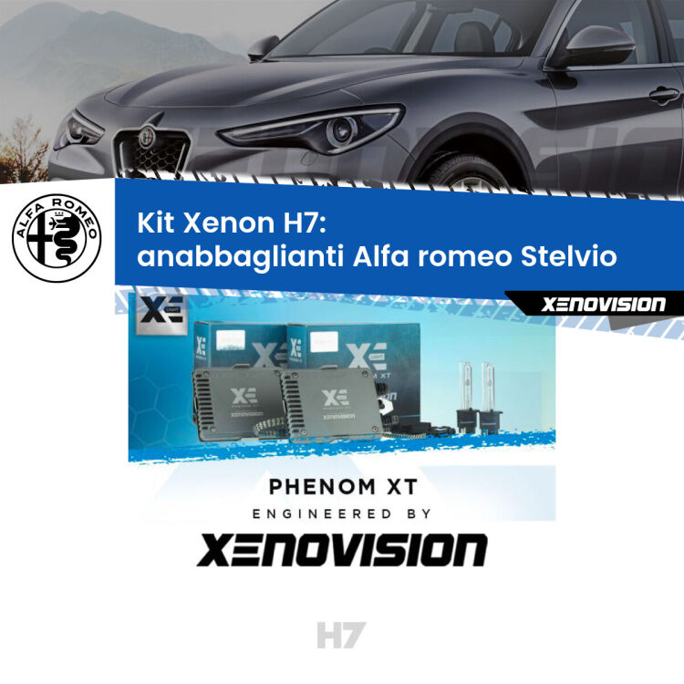 <strong>Kit Xenon H7 Professionale per Alfa romeo Stelvio </strong>  (2016 in poi). Taglio di luce perfetto, zero spie e riverberi. Leggendaria elettronica Canbus Xenovision. Qualità Massima Garantita.