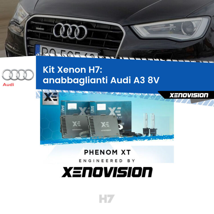 <strong>Kit Xenon H7 Professionale per Audi A3 </strong> 8V (2017 - 2019). Taglio di luce perfetto, zero spie e riverberi. Leggendaria elettronica Canbus Xenovision. Qualità Massima Garantita.