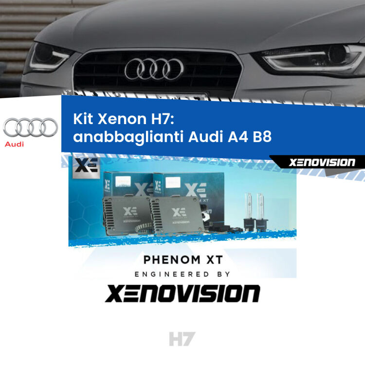 <strong>Kit Xenon H7 Professionale per Audi A4 </strong> B8 (2007 - 2015). Taglio di luce perfetto, zero spie e riverberi. Leggendaria elettronica Canbus Xenovision. Qualità Massima Garantita.