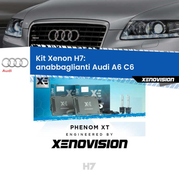 <strong>Kit Xenon H7 Professionale per Audi A6 </strong> C6 (2004 - 2011). Taglio di luce perfetto, zero spie e riverberi. Leggendaria elettronica Canbus Xenovision. Qualità Massima Garantita.