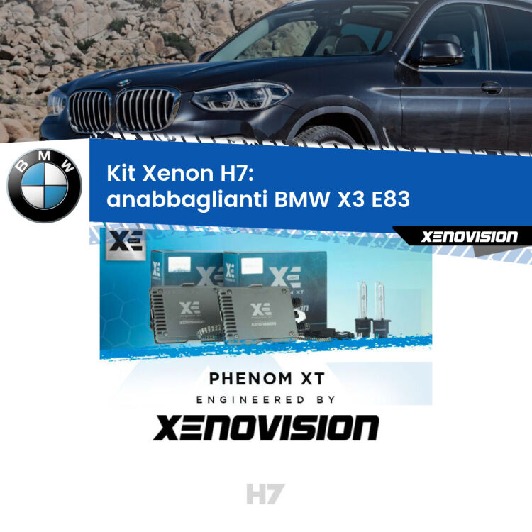 <strong>Kit Xenon H7 Professionale per BMW X3 </strong> E83 (2003 - 2010). Taglio di luce perfetto, zero spie e riverberi. Leggendaria elettronica Canbus Xenovision. Qualità Massima Garantita.