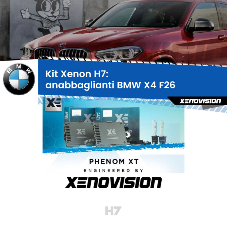 <strong>Kit Xenon H7 Professionale per BMW X4 </strong> F26 (2014 - 2017). Taglio di luce perfetto, zero spie e riverberi. Leggendaria elettronica Canbus Xenovision. Qualità Massima Garantita.