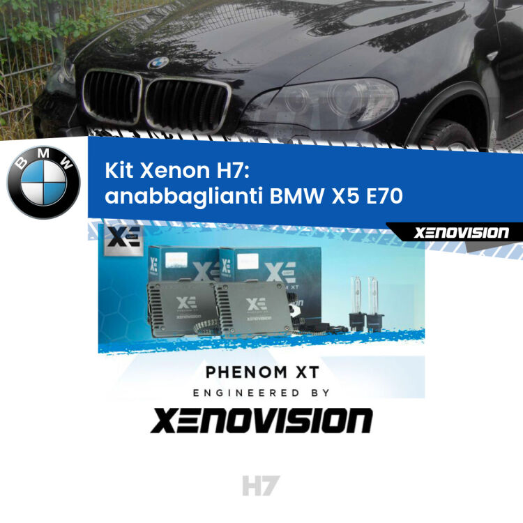 <strong>Kit Xenon H7 Professionale per BMW X5 </strong> E70 (2006 - 2013). Taglio di luce perfetto, zero spie e riverberi. Leggendaria elettronica Canbus Xenovision. Qualità Massima Garantita.