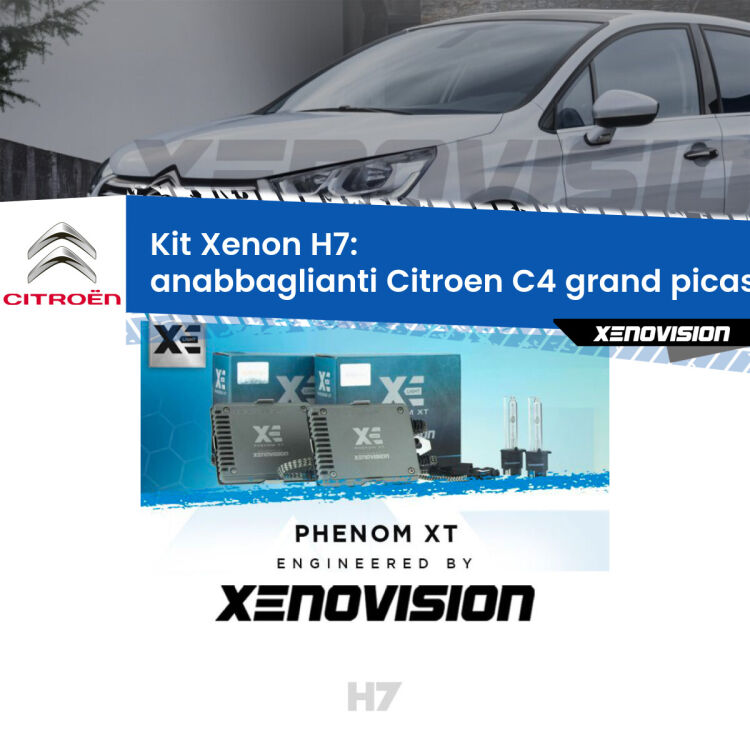 <strong>Kit Xenon H7 Professionale per Citroen C4 grand picasso II </strong> Mk2 (2013 in poi). Taglio di luce perfetto, zero spie e riverberi. Leggendaria elettronica Canbus Xenovision. Qualità Massima Garantita.