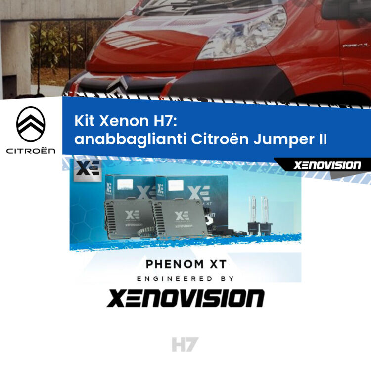 0 Kit Xenon H7 Canbus per Citroën Jumper II (2002 in poi) <strong>Kit Xenon H7 Professionale per Citroën Jumper </strong> II (2002 in poi). Taglio di luce perfetto, zero spie e riverberi. Leggendaria elettronica Canbus Xenovision. Qualità Massima Garantita.