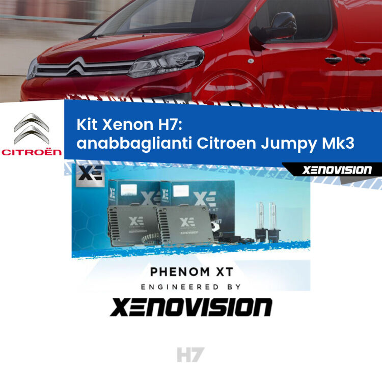 <strong>Kit Xenon H7 Professionale per Citroen Jumpy </strong> Mk3 (2016 in poi). Taglio di luce perfetto, zero spie e riverberi. Leggendaria elettronica Canbus Xenovision. Qualità Massima Garantita.