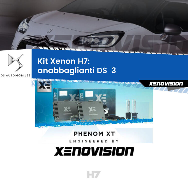 <strong>Kit Xenon H7 Professionale per DS  3 </strong>  (2015 in poi). Taglio di luce perfetto, zero spie e riverberi. Leggendaria elettronica Canbus Xenovision. Qualità Massima Garantita.