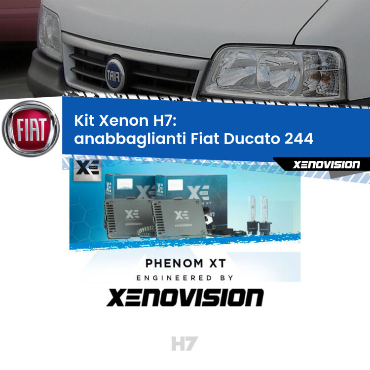 <strong>Kit Xenon H7 Professionale per Fiat Ducato </strong> 244 (2002 - 2006). Taglio di luce perfetto, zero spie e riverberi. Leggendaria elettronica Canbus Xenovision. Qualità Massima Garantita.