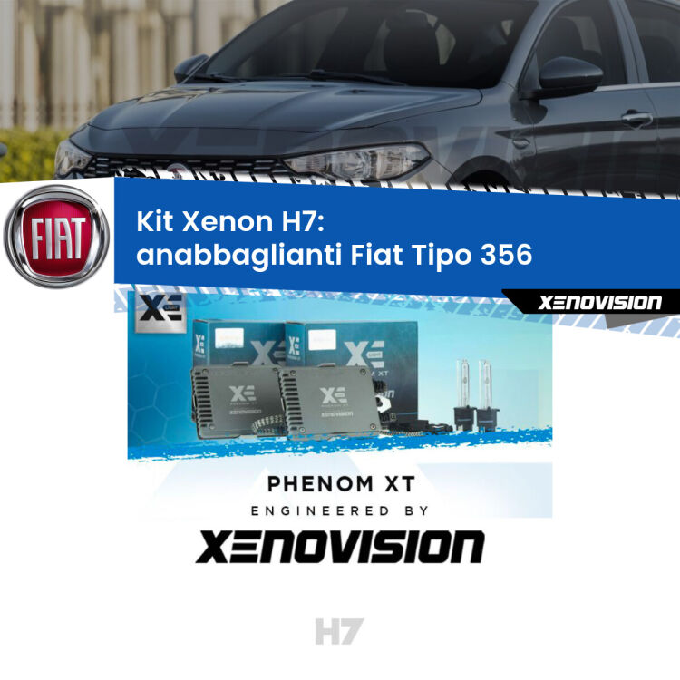 <strong>Kit Xenon H7 Professionale per Fiat Tipo </strong> 356 (fari lenticolari). Taglio di luce perfetto, zero spie e riverberi. Leggendaria elettronica Canbus Xenovision. Qualità Massima Garantita.