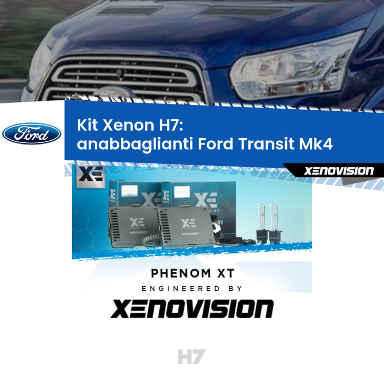 <strong>Kit Xenon H7 Professionale per Ford Transit </strong> Mk4 (2014 in poi). Taglio di luce perfetto, zero spie e riverberi. Leggendaria elettronica Canbus Xenovision. Qualità Massima Garantita.