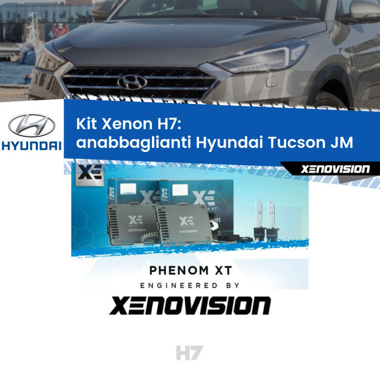 <strong>Kit Xenon H7 Professionale per Hyundai Tucson </strong> JM (restyling). Taglio di luce perfetto, zero spie e riverberi. Leggendaria elettronica Canbus Xenovision. Qualità Massima Garantita.
