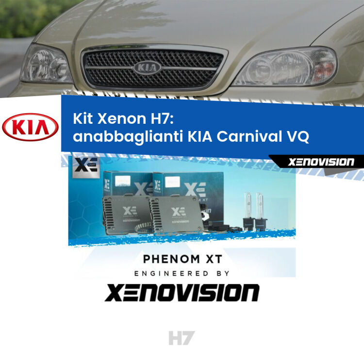 <strong>Kit Xenon H7 Professionale per KIA Carnival </strong> VQ (2005 - 2013). Taglio di luce perfetto, zero spie e riverberi. Leggendaria elettronica Canbus Xenovision. Qualità Massima Garantita.