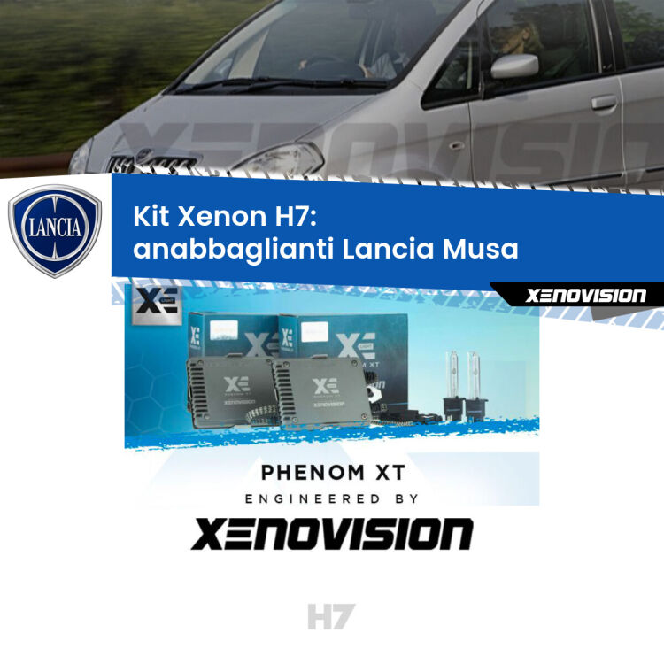 <strong>Kit Xenon H7 Professionale per Lancia Musa </strong>  (2008 - 2012). Taglio di luce perfetto, zero spie e riverberi. Leggendaria elettronica Canbus Xenovision. Qualità Massima Garantita.