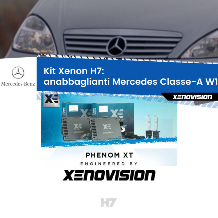 <strong>Kit Xenon H7 Professionale per Mercedes Classe-A </strong> W168 (1997 - 2004). Taglio di luce perfetto, zero spie e riverberi. Leggendaria elettronica Canbus Xenovision. Qualità Massima Garantita.