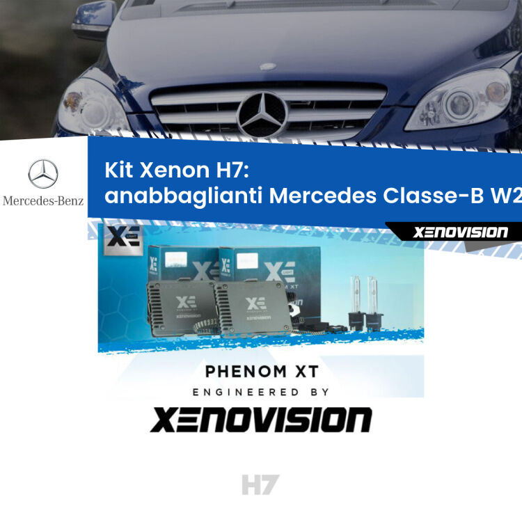 <strong>Kit Xenon H7 Professionale per Mercedes Classe-B </strong> W245 (Prima serie). Taglio di luce perfetto, zero spie e riverberi. Leggendaria elettronica Canbus Xenovision. Qualità Massima Garantita.