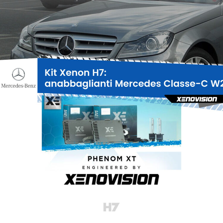 <strong>Kit Xenon H7 Professionale per Mercedes Classe-C </strong> W204 (Prima serie). Taglio di luce perfetto, zero spie e riverberi. Leggendaria elettronica Canbus Xenovision. Qualità Massima Garantita.