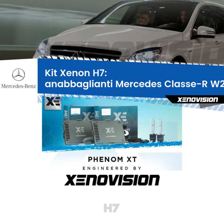 <strong>Kit Xenon H7 Professionale per Mercedes Classe-R </strong> W251, V251 (2006 - 2014). Taglio di luce perfetto, zero spie e riverberi. Leggendaria elettronica Canbus Xenovision. Qualità Massima Garantita.
