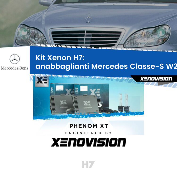 0 Kit Xenon H7 Canbus per Mercedes Classe-S W220 (1998 - 2005) <strong>Kit Xenon H7 Professionale per Mercedes Classe-S </strong> W220 (1998 - 2005). Taglio di luce perfetto, zero spie e riverberi. Leggendaria elettronica Canbus Xenovision. Qualità Massima Garantita.