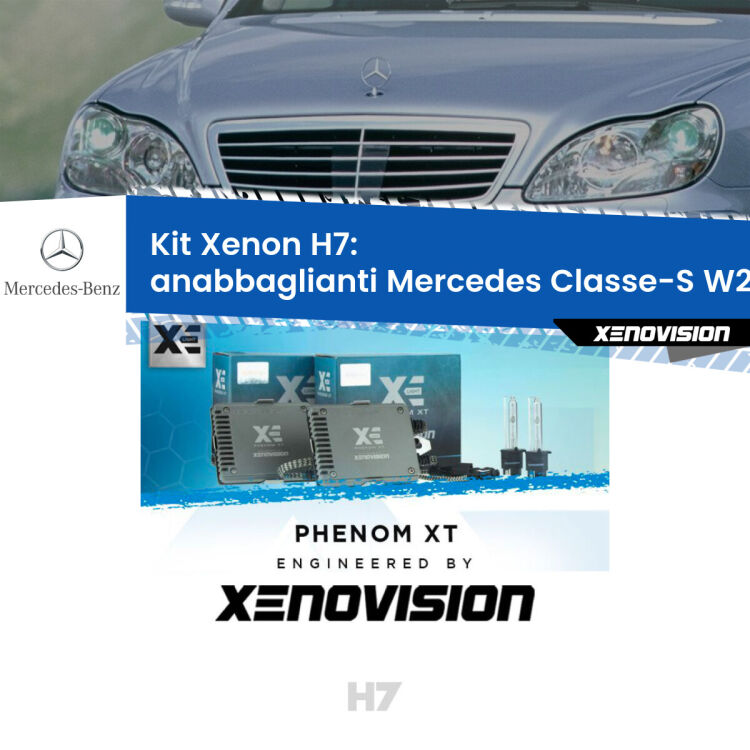 <strong>Kit Xenon H7 Professionale per Mercedes Classe-S </strong> W220 (1998 - 2005). Taglio di luce perfetto, zero spie e riverberi. Leggendaria elettronica Canbus Xenovision. Qualità Massima Garantita.
