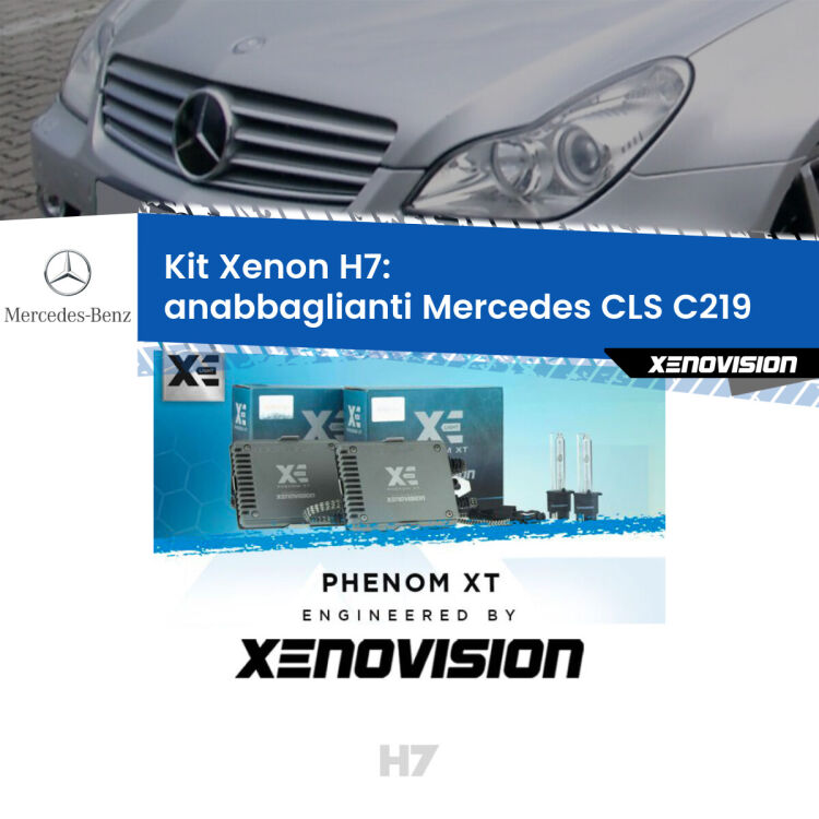 <strong>Kit Xenon H7 Professionale per Mercedes CLS </strong> C219 (2004 - 2010). Taglio di luce perfetto, zero spie e riverberi. Leggendaria elettronica Canbus Xenovision. Qualità Massima Garantita.