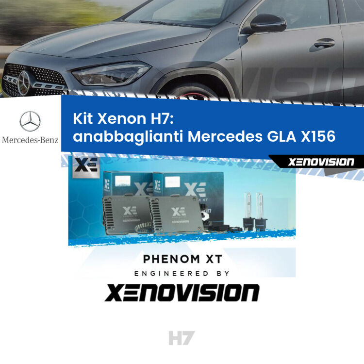 <strong>Kit Xenon H7 Professionale per Mercedes GLA </strong> X156 (2013 in poi). Taglio di luce perfetto, zero spie e riverberi. Leggendaria elettronica Canbus Xenovision. Qualità Massima Garantita.