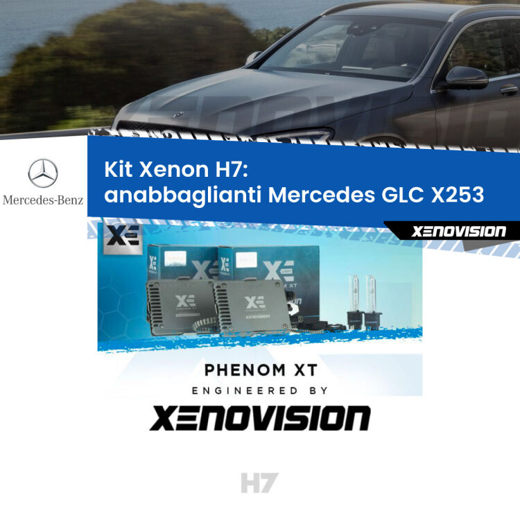 <strong>Kit Xenon H7 Professionale per Mercedes GLC </strong> X253 (2015 - 2019). Taglio di luce perfetto, zero spie e riverberi. Leggendaria elettronica Canbus Xenovision. Qualità Massima Garantita.