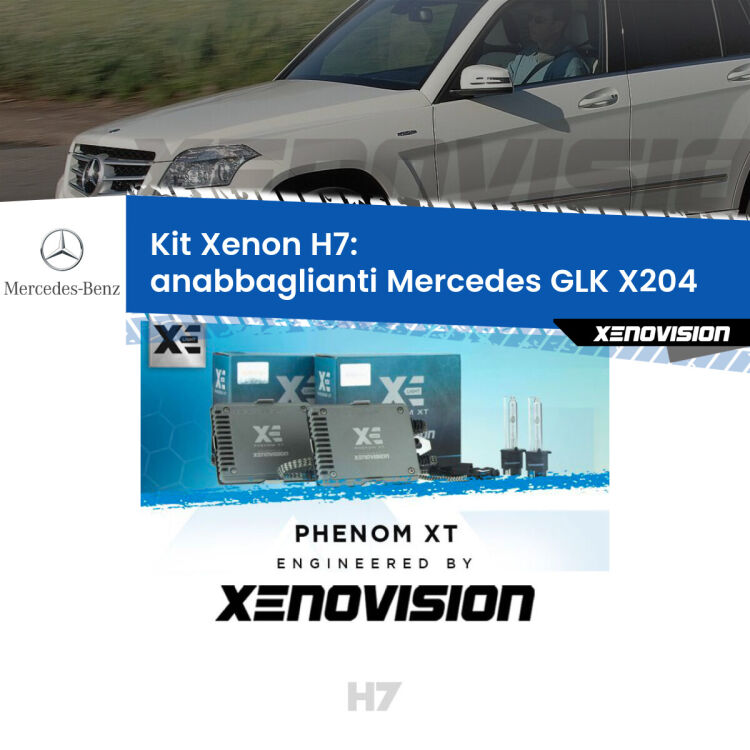 <strong>Kit Xenon H7 Professionale per Mercedes GLK </strong> X204 (2008 - 2015). Taglio di luce perfetto, zero spie e riverberi. Leggendaria elettronica Canbus Xenovision. Qualità Massima Garantita.