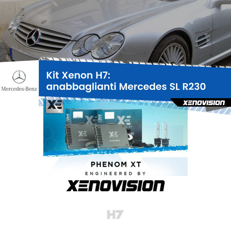 <strong>Kit Xenon H7 Professionale per Mercedes SL </strong> R230 (2001 - 2012). Taglio di luce perfetto, zero spie e riverberi. Leggendaria elettronica Canbus Xenovision. Qualità Massima Garantita.