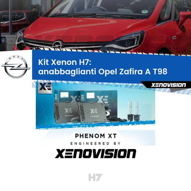 <strong>Kit Xenon H7 Professionale per Opel Zafira A </strong> T98 (1999 - 2005). Taglio di luce perfetto, zero spie e riverberi. Leggendaria elettronica Canbus Xenovision. Qualità Massima Garantita.