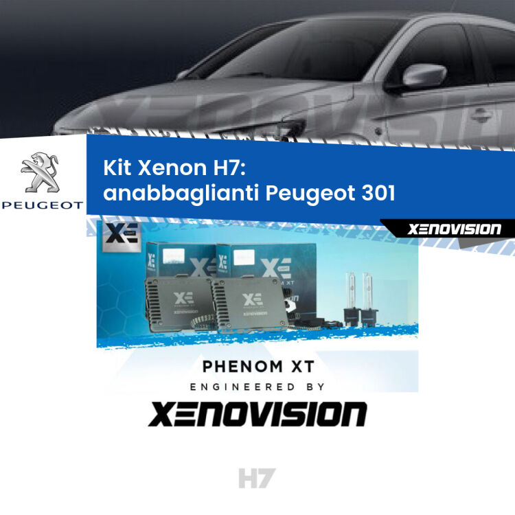 <strong>Kit Xenon H7 Professionale per Peugeot 301 </strong>  (2012 - 2017). Taglio di luce perfetto, zero spie e riverberi. Leggendaria elettronica Canbus Xenovision. Qualità Massima Garantita.