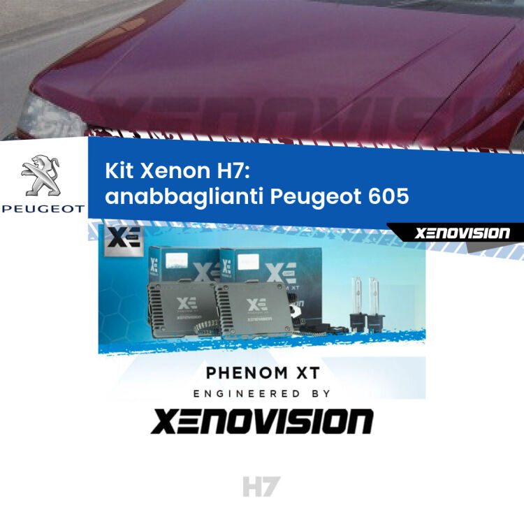 <strong>Kit Xenon H7 Professionale per Peugeot 605 </strong>  (1994 - 1999). Taglio di luce perfetto, zero spie e riverberi. Leggendaria elettronica Canbus Xenovision. Qualità Massima Garantita.