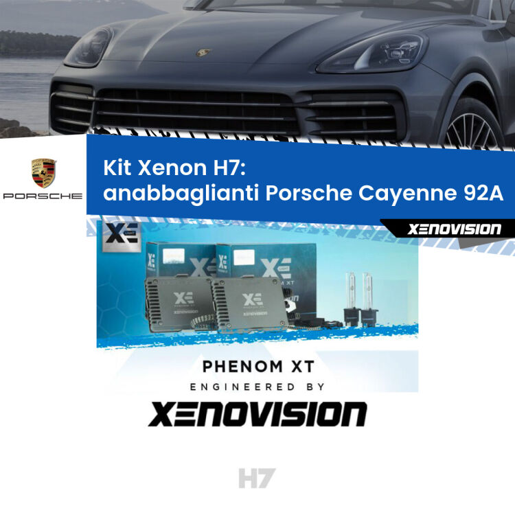<strong>Kit Xenon H7 Professionale per Porsche Cayenne </strong> 92A (2010 in poi). Taglio di luce perfetto, zero spie e riverberi. Leggendaria elettronica Canbus Xenovision. Qualità Massima Garantita.